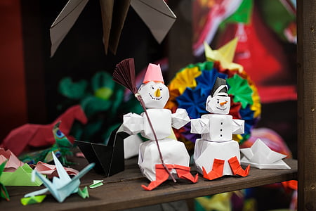 origami, japan, paper, snowman