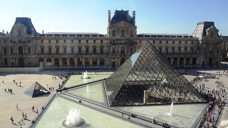 pyramide, glass, Louvre, Museum, Paris