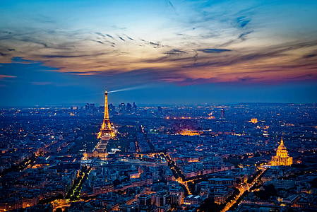 Francuska, zalazak sunca, grad noću, noć, grad, Europe, arhitektura