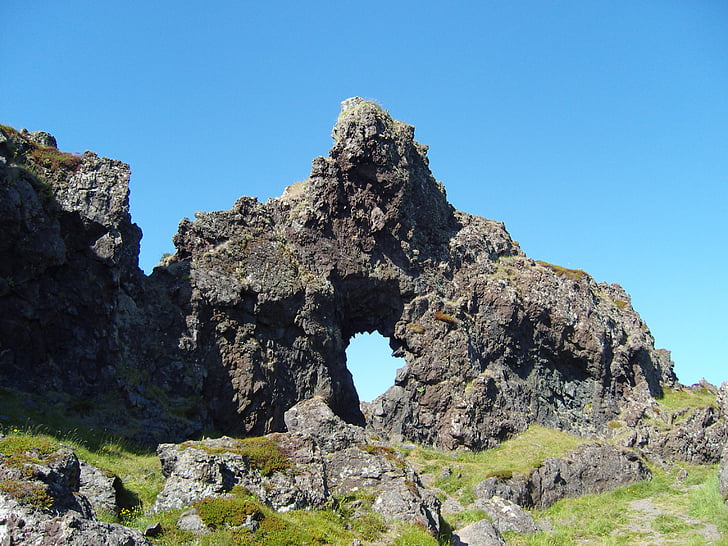 Islândia, rocha, gol, bloco de pedra, parede de pedra, penhasco, natureza