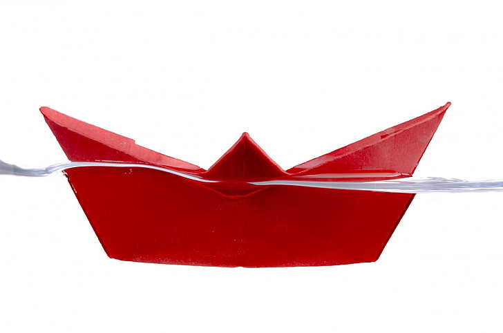 ship, away, boat, water, red, paper boat, travel