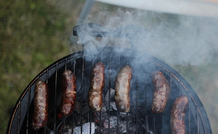 food, smoke, grill, barbecue, sausage, dish, viand