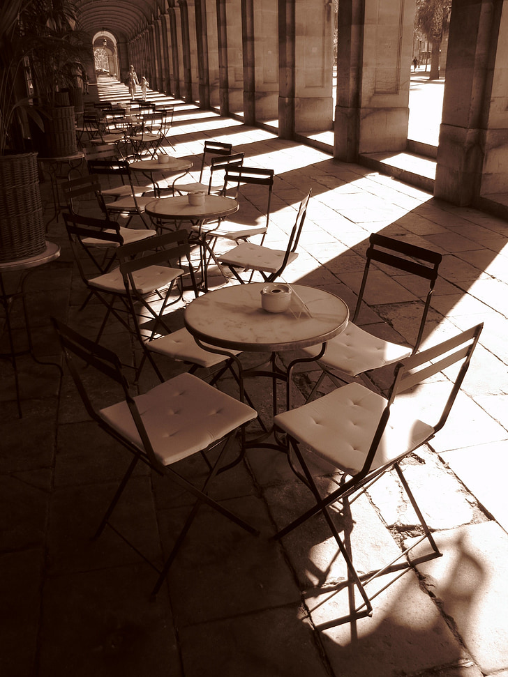 spain, barcelona, chairs, passage
