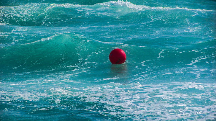 ball, buoy, wave, sea, red