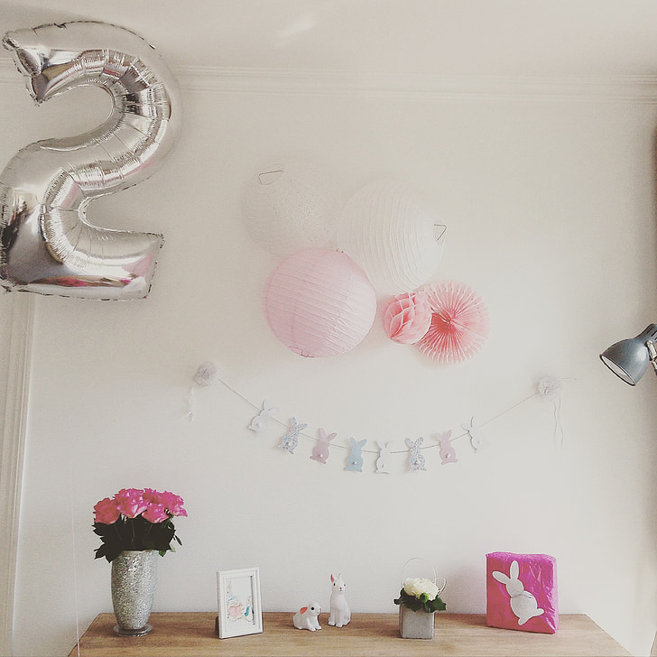 ulang tahun, anak, merah muda, bunga, Kelinci, dekorasi, hadiah