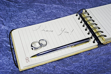 romantic note, i love you, romance, ring, wedding, spouse, notebook
