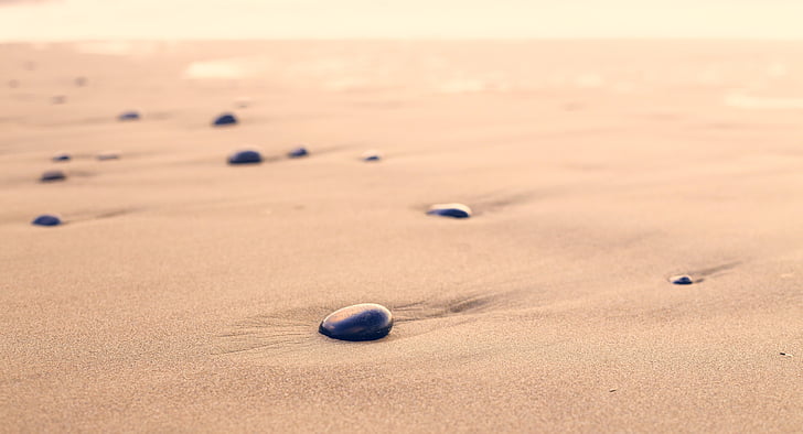 pebbles, sand, beach, rounded, shape, stone, nature