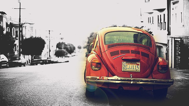 VW, coche, Vintage, rojo, coche viejo, fusca, estilo retro