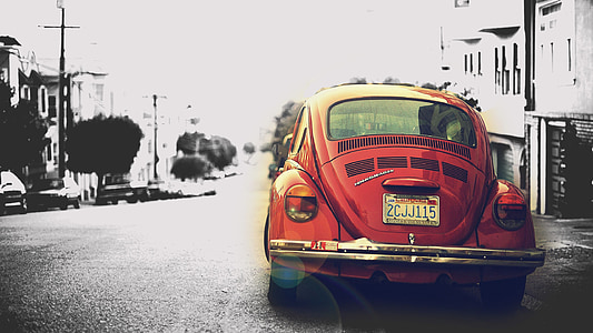 VW, auto, Vintage, rood, oude auto, fusca, retro stijl