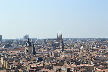 Bordeaux, cidade, Vista aérea, França, casas, telhados, grande sino