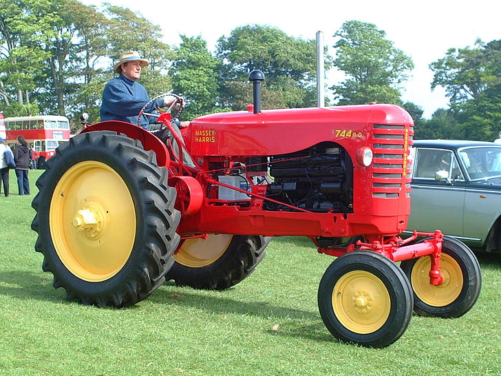 traktorius, transporto priemonės, ūkininkavimo, raudona, derlius, klasikinis