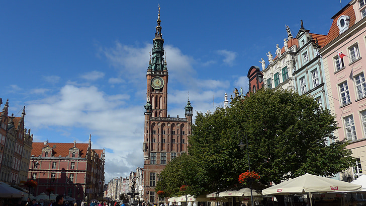 Gdaňsk, Gdaňsk, Polsko langer markt, městská radnice, věž, historické, staré budovy