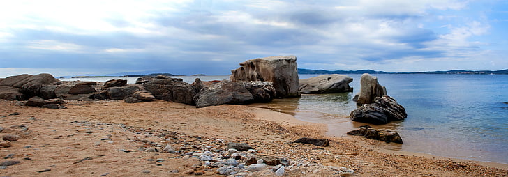 sea, beach, stones, rock, panorama, holiday, horizon