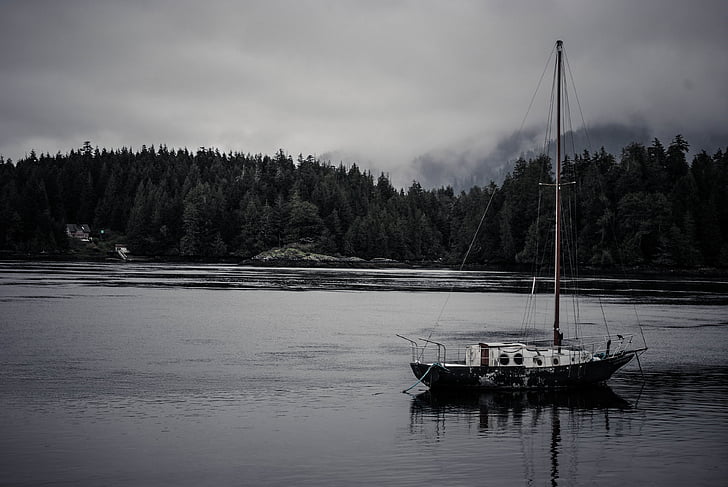 灰色, 规模, 照片, 帆船, 水, 海, 湖