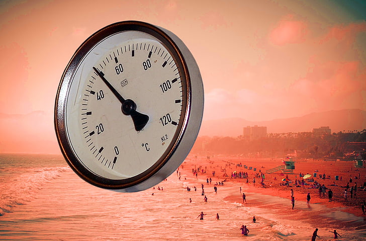 hot day, climate change, global warming, sunset, time, clock, cityscape