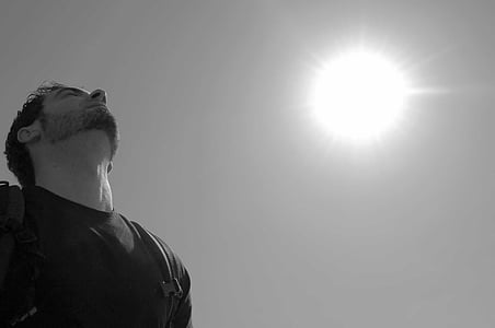 sky, sun, black and white, breathing, excursion, meditate, guy