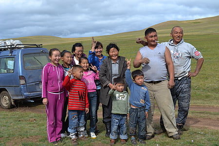 가족, 몽골, 대초원, 아이 들