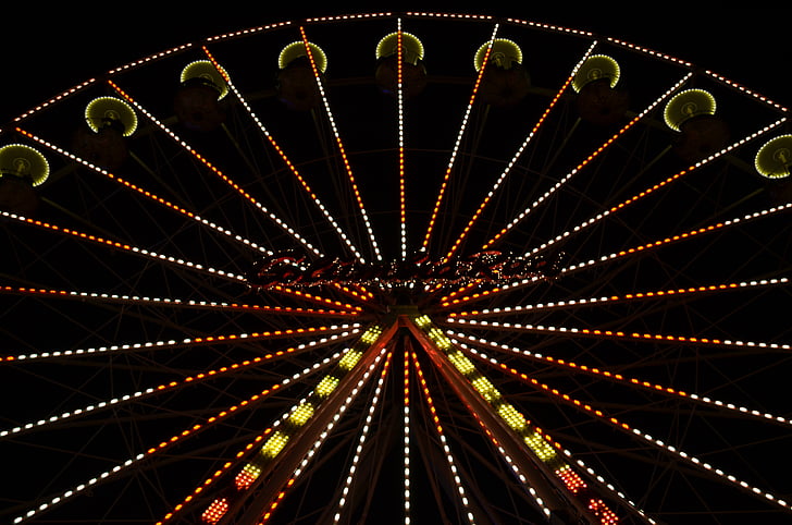 rueda de la fortuna, luces, noche, Feria, fotografía de noche