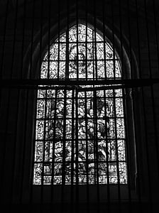 katedralen, Sevilla, vinduet, cristalera, rist, svart-hvitt, kirke
