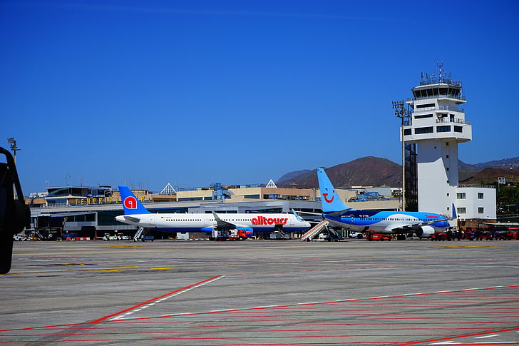 letališče, Tenerife, vzletno-pristajalne steze, letala, stolp, Reina Sofia, Tenerife jug