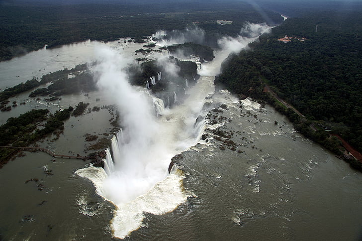 brazil, iguaçu, waterfalls, aerial view, nature, water, landscape