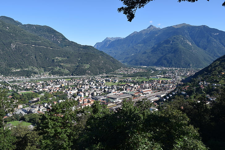 mesto, Bellinzona, Švica, gore, krajine, narave, nebo