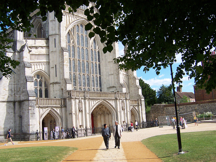 Winchester domkirke, Winchester, om sommeren, England, sten, religion, arkitektur