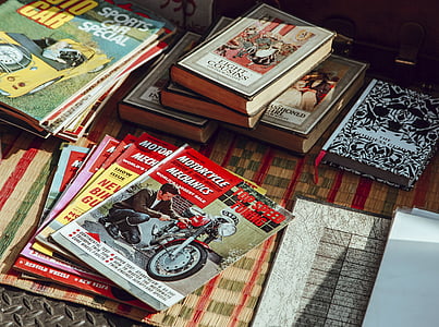 잡지, 레이아웃, 편지, 기사, 그림, 사진, 테이블