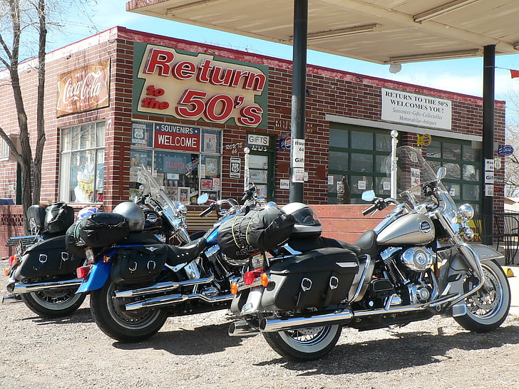 Route 66, harley davidson, Dom, motocyklu, Doprava, pozemní vozidla