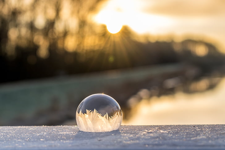 soap bubble, frozen, winter, frozen bubble, wintry, cold, eiskristalle