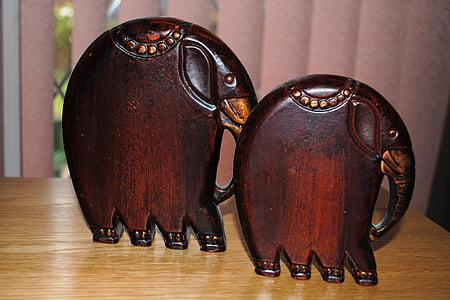 elefanter, ristade, trä, prydnadsföremål, Souvenir-och, dekoration, staty