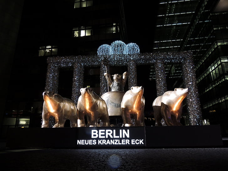 Berlin, malam, Kota lampu, Festival lampu, lampu, tercerahkan, beruang