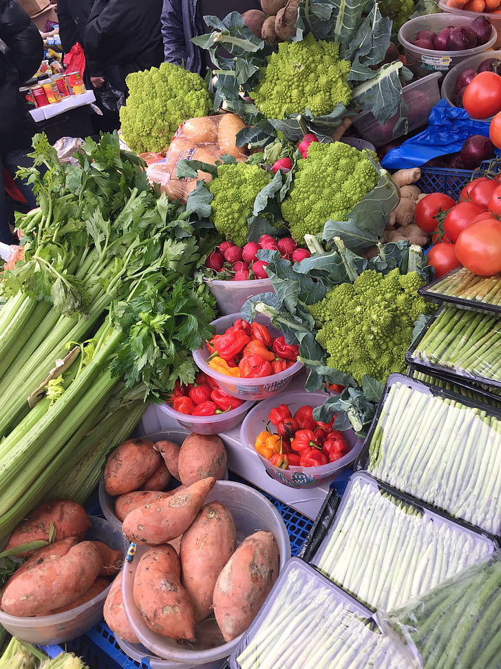 verdure, produrre, patate dolci, mercato di Ridley road