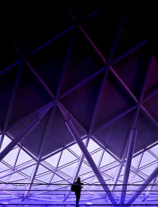 architecture, building, infrastructure, purple, light, people, travel