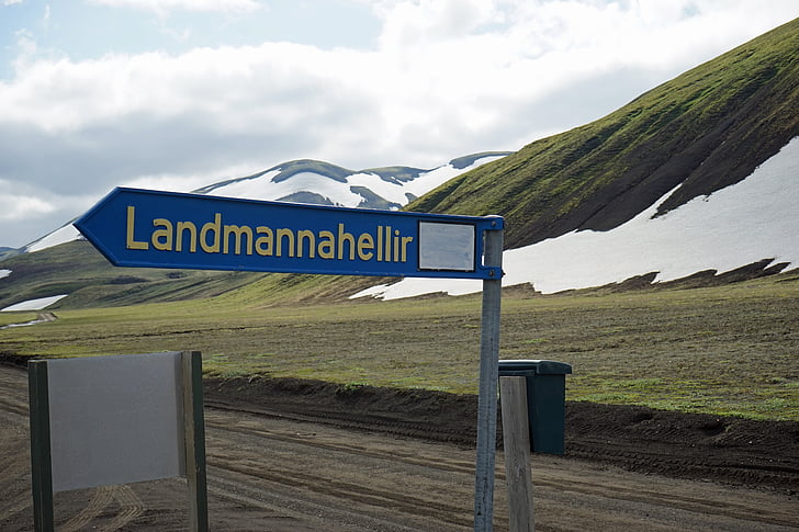 Landmannahellir, Island, Schild