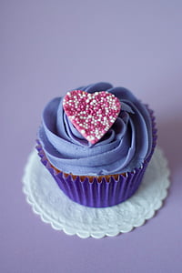 cupcake, blue, cream, food, heart, dessert, sweet