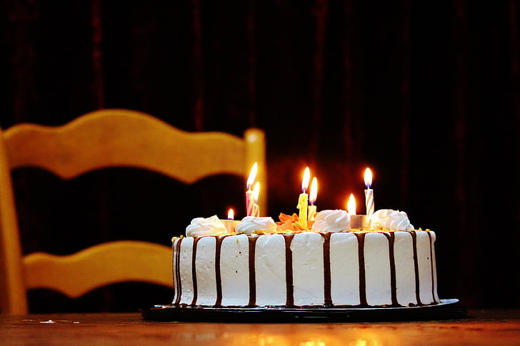kakku, kynttilät, juhla, syntymäpäivä, valo, suklaa, namia
