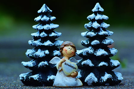 guardian angel, firs, winter, snow, figure, christmas, decoration