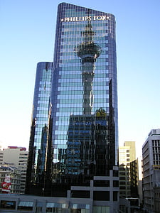 Nouvelle-Zélande, Auckland, ville, Centre, Centre ville, mise en miroir, hochaus