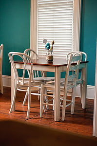 stoličky, jedáleň, jedálenský stôl, nábytok, Tabuľka, v interiéri, okno