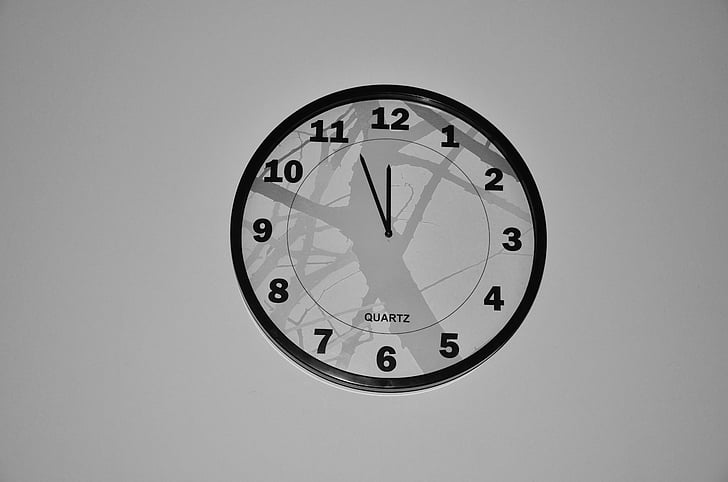 en noir et blanc, horloge, temps, horloge murale, montre