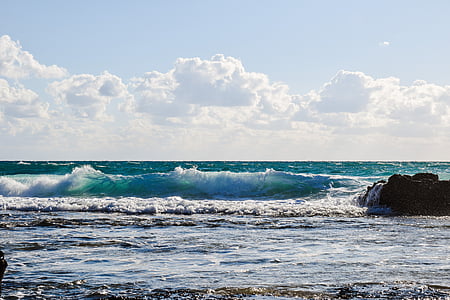 wave, smashing, sea, coast, nature, beach, blue