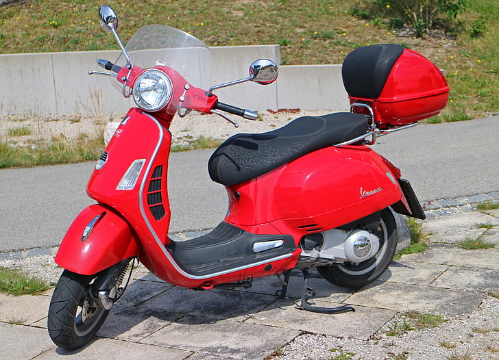 Vespa, roller, motor scooter, rød, flitzer, Locomotion, retro