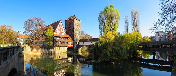 cảnh quan, kiến trúc, xây dựng, mùa thu, phố cổ, thời Trung cổ, Nuremberg