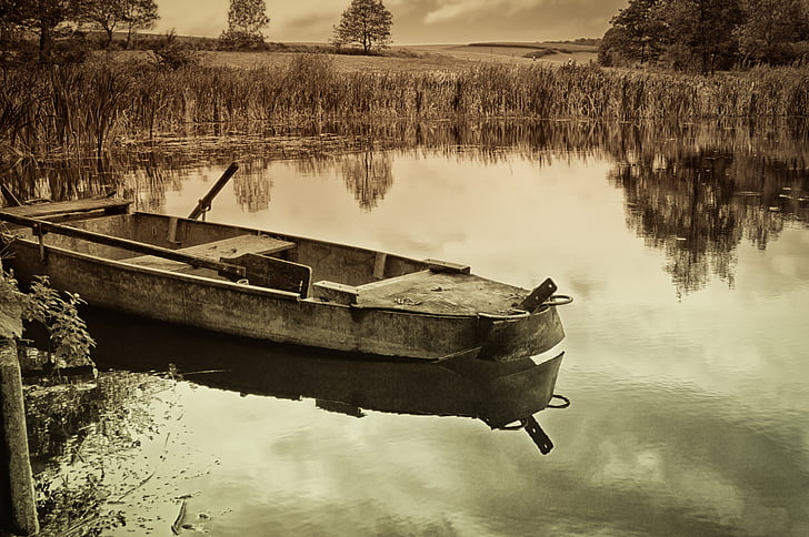 boot, lake, background image, water, landscape, silent, rest