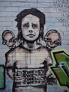 Graffiti, arte de la calle, jóvenes, chico