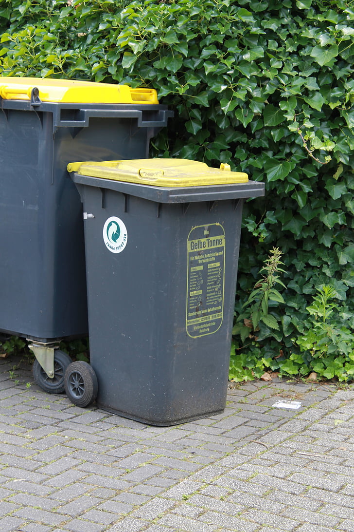 yellow ton, garbage can, waste