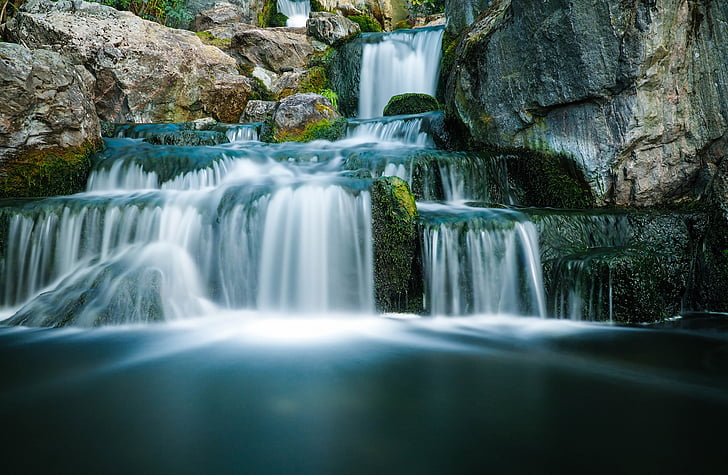 water, waterfall, nature, long exposure, rocks, splash, flowing