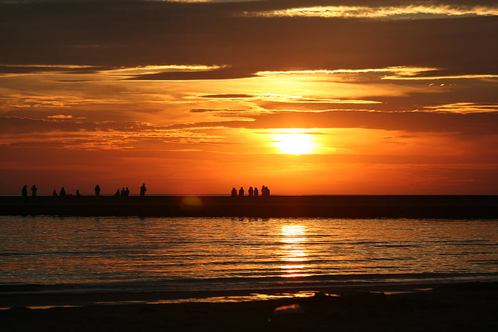 matahari terbenam, orang-orang, malam, musim panas, Danau, Ontario, siluet