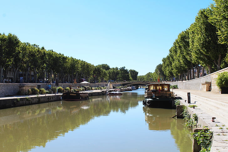 narbonne, france, channel, boat, water, river, water courses